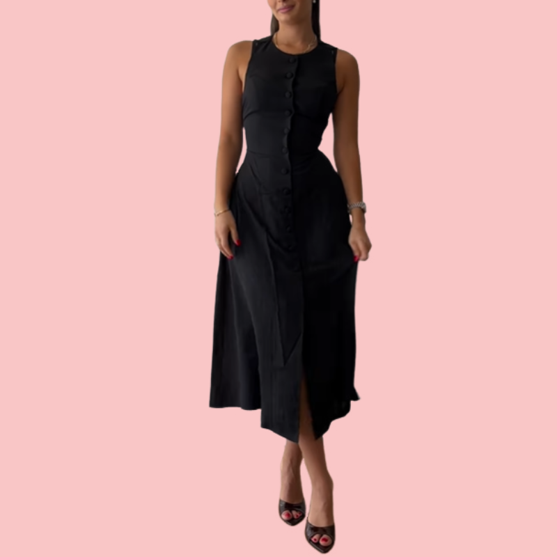 Solid Color Casual Sleeveless Midi Dress