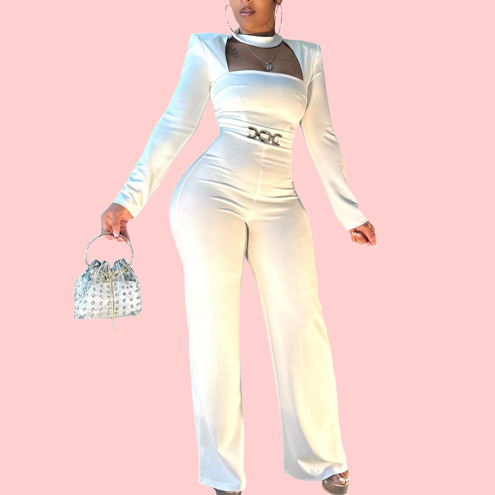 Solid Color Long Sleeve Wide-Leg Jumpsuit