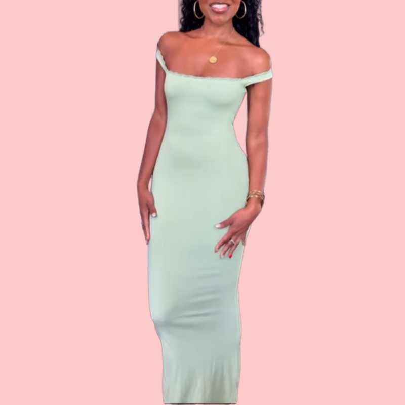 Solid Color Halter Lace Trim Maxi Dress