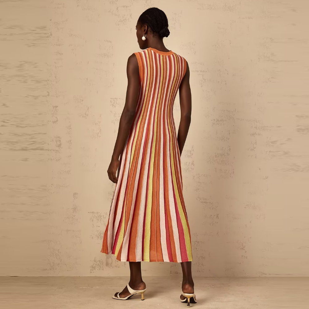 Striped Sleeveless Fitted Maxi Dress