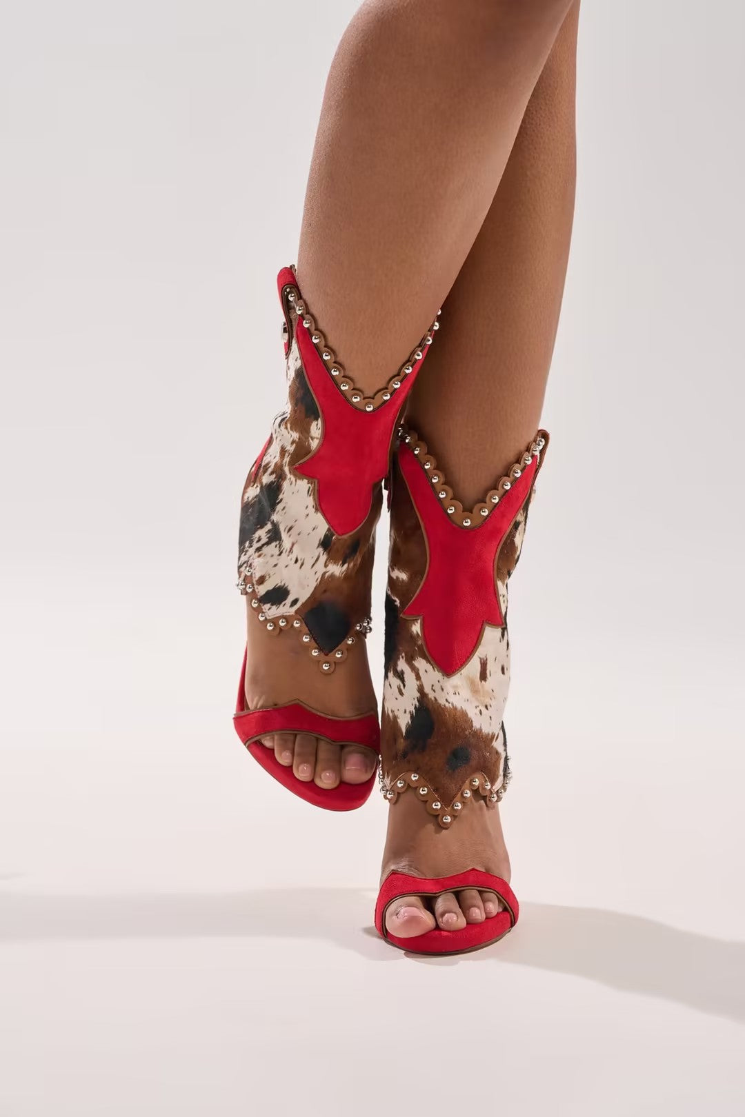 Leopard-print Patchwork Western Cowboy High Heels