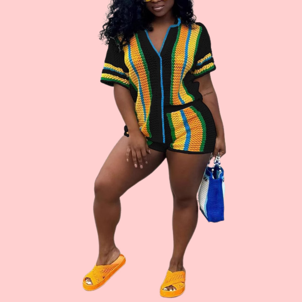Colorblocked Woven Shirt & Shorts Set