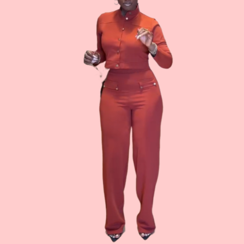 Solid Color Button Down Long Sleeve Shirt & Pants Set