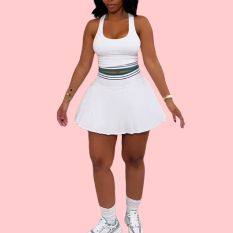Sleeveless Halter Top & Pleated Skirt Set