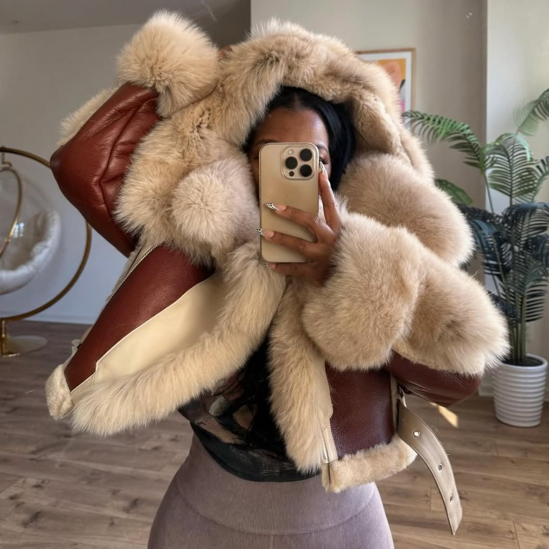 Faux Fur Patchwork Leather Jacket