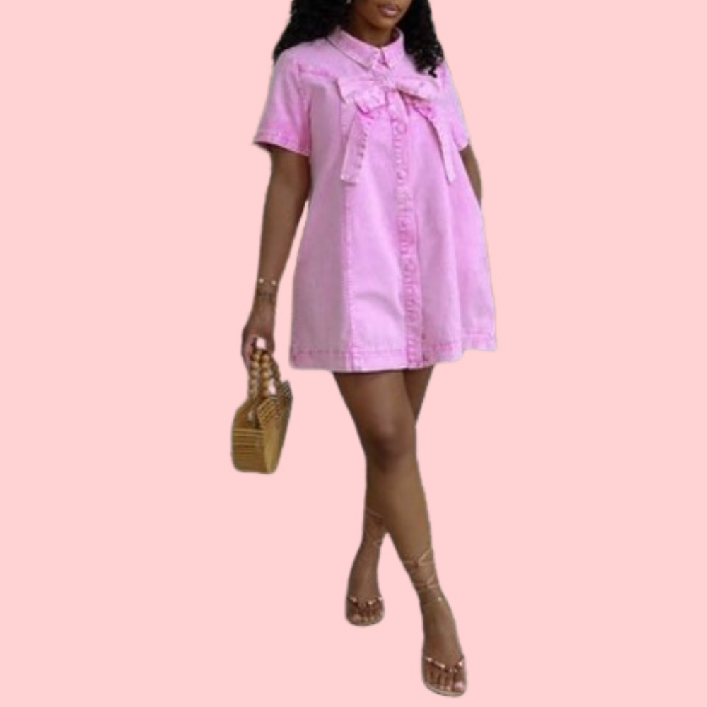 Pink Washed Bow Mini Dress