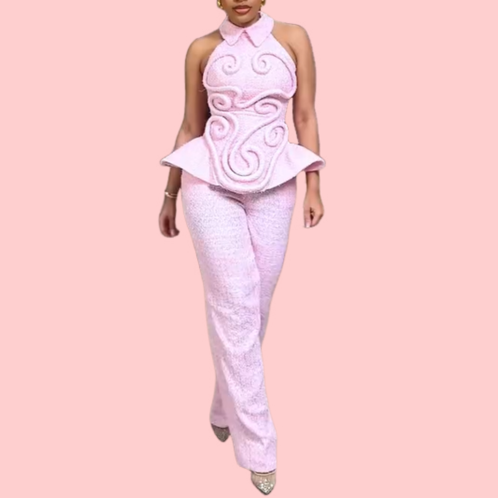 Pink Knit Sleeveless Two-Piece Set