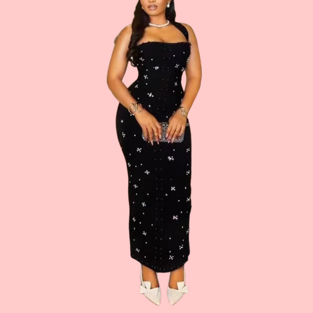Christmas Party Rhinestone Strapless Maxi Dress