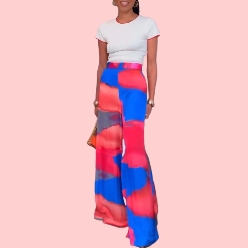 Colorful Tie-Dye V-Neck Long-Sleeve Top & Pants Set