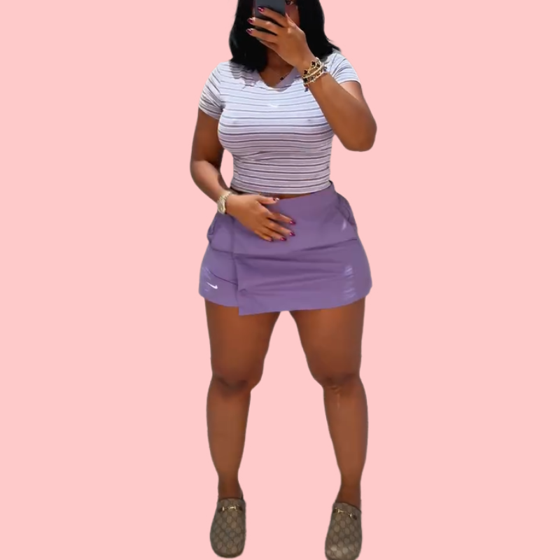 Short Sleeve Striped Top & Skirt Set