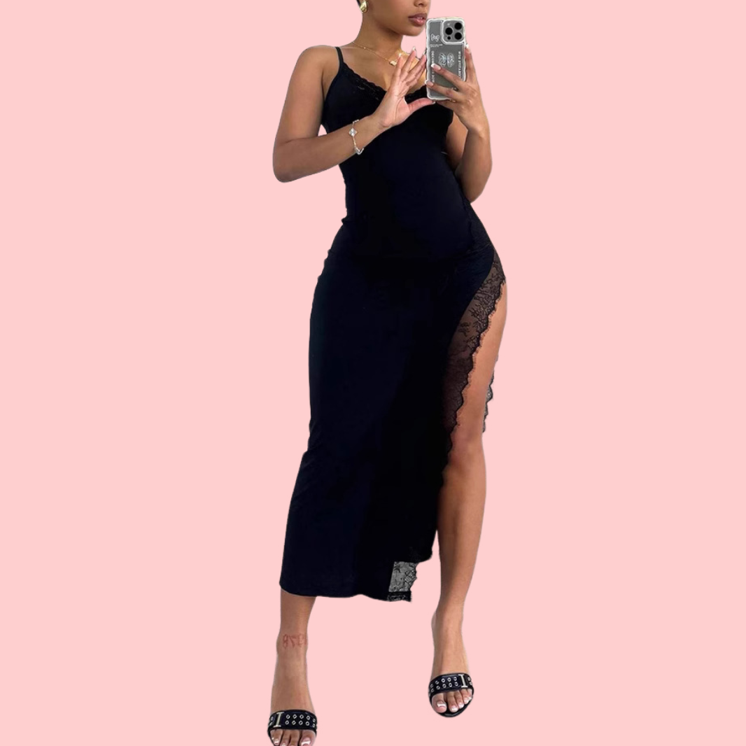Black Sexy Lace-Trimmed Dress