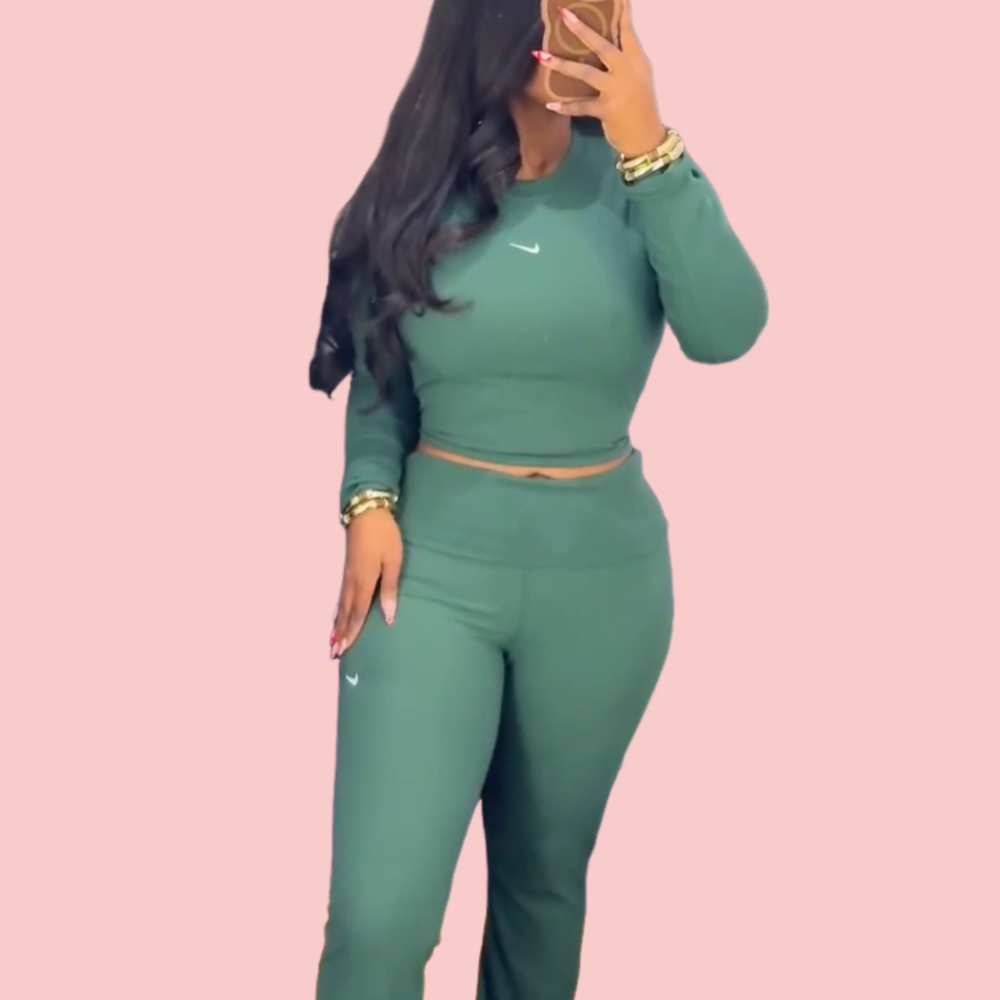 Green Sports Knit Two-Piece Set