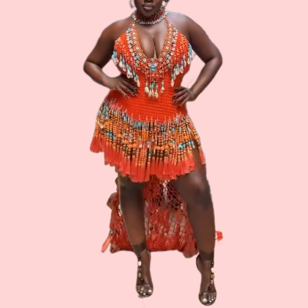 Orange Shell Gemstone Tassel Skirt