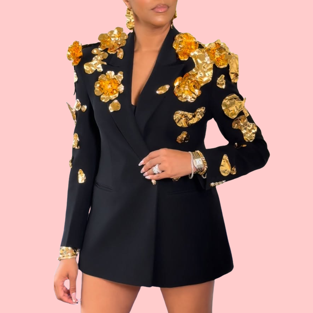 Gold 3D Floral Blazer