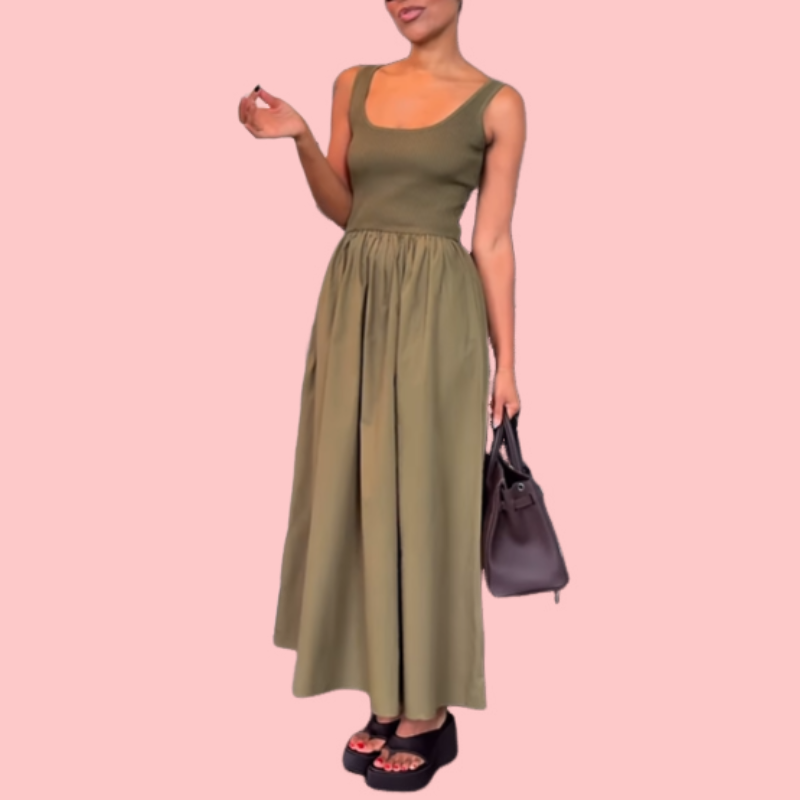Green Sleeveless U-Neck Midi Dress