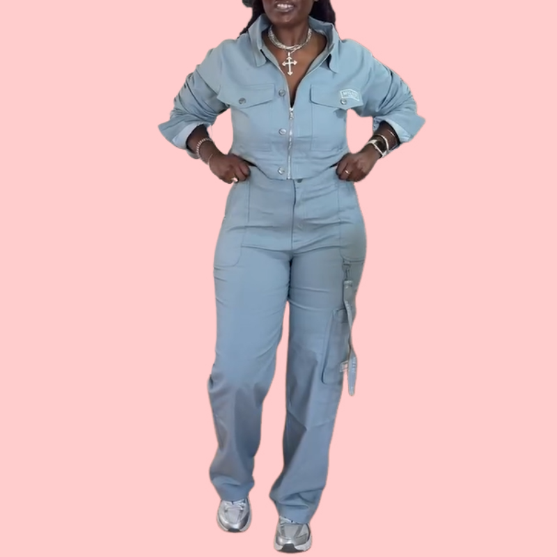 Blue Pocket Jacket & Trousers Set