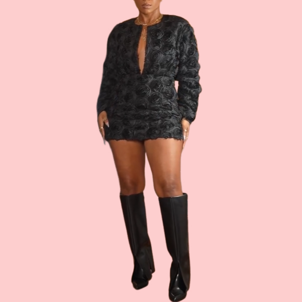 Black Rose Cardigan & Skirt Set