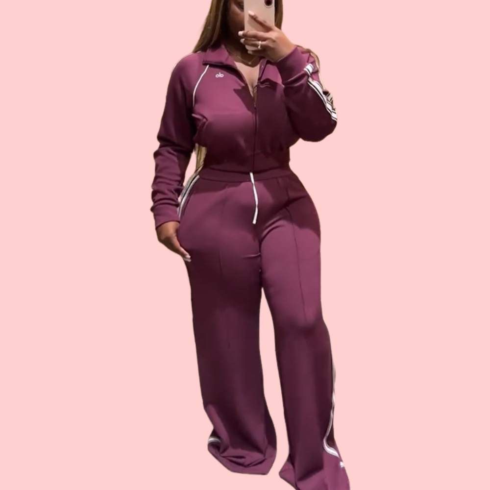 Red Stand Collar Zipper Jacket & Pants Set