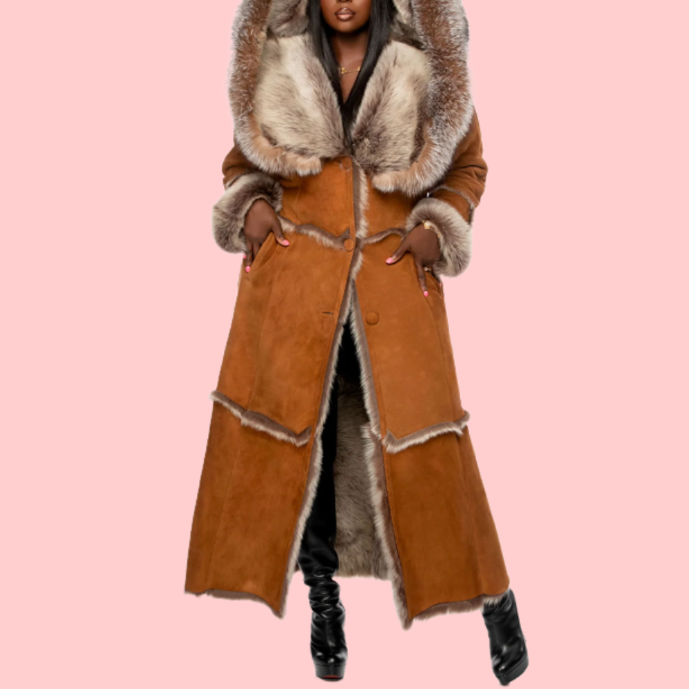 Faux Suede Patchwork Long Coat