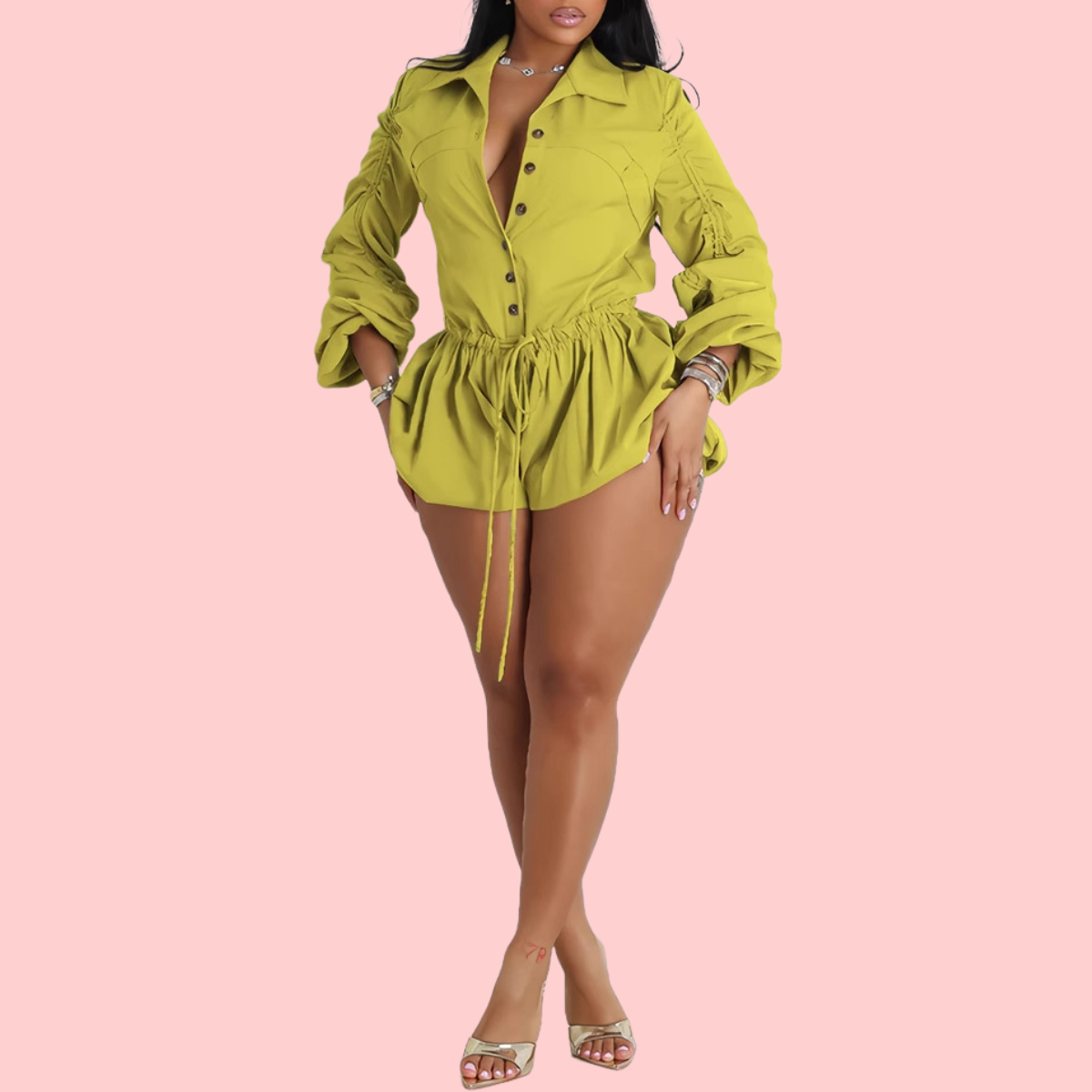 Solid Color Buttoned Jumpsuit
