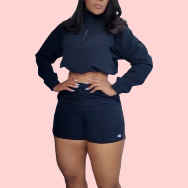 Half-zipper sports two-piece set