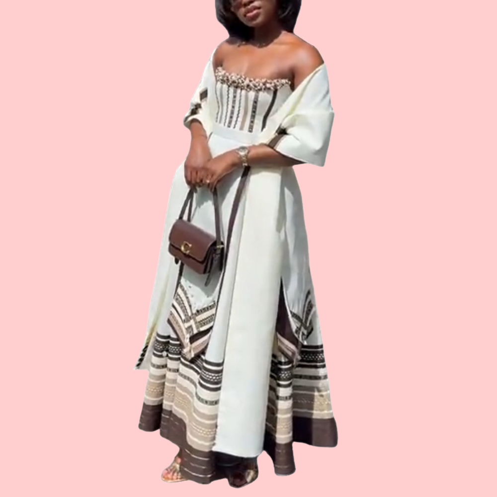 Ethnic Embroidered Bustier Maxi Dress Set