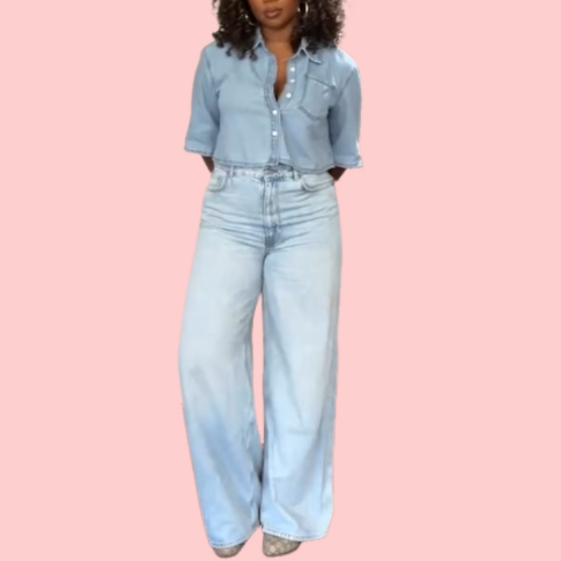 Denim Short-Sleeve Shirt & Jeans Set