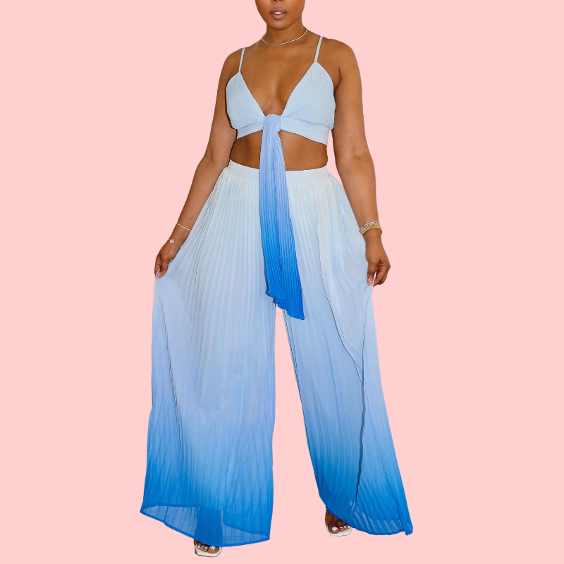 Gradient Halter Bow Top & Pleated Pants Set