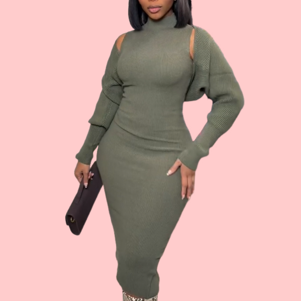 Green Knit Midi Dress + Sleeve Covers