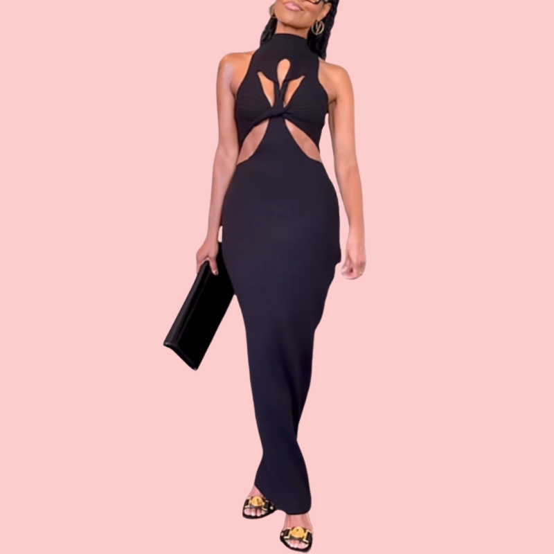 Black Knitted Cutout Sleeveless Maxi Dress