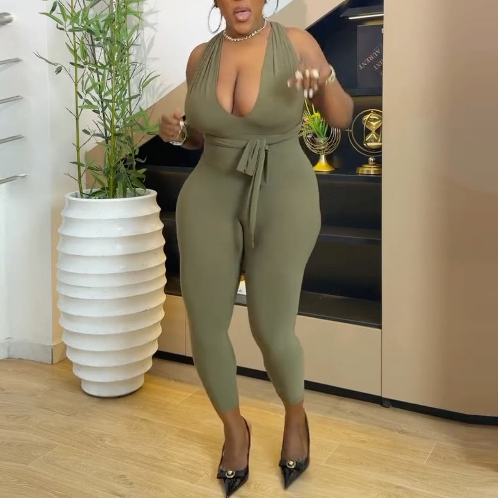 V-neck Tie-Front Jumpsuit