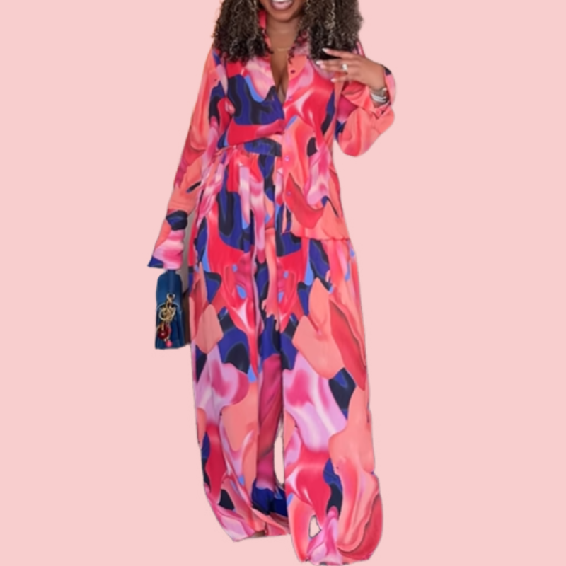Tie-Dye Printed Loose Shirt & Pants Set