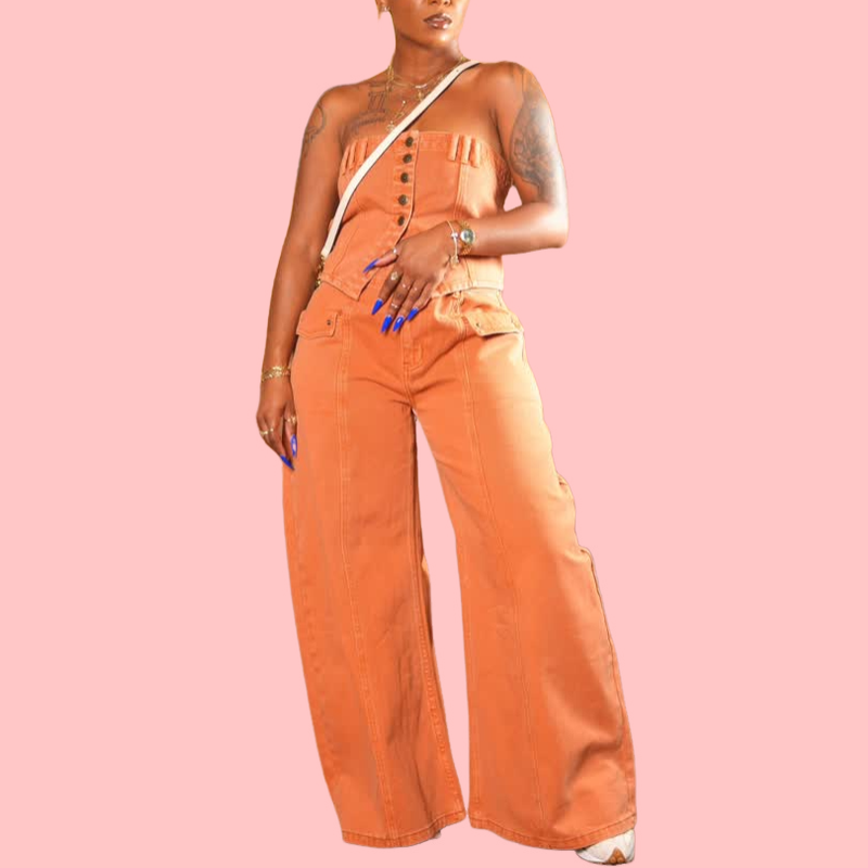 Orange Washed Sheath Top & Trousers Set