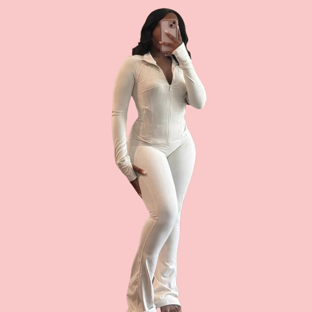 Solid Color Sports Zipper Jacket & Yoga Pants Set