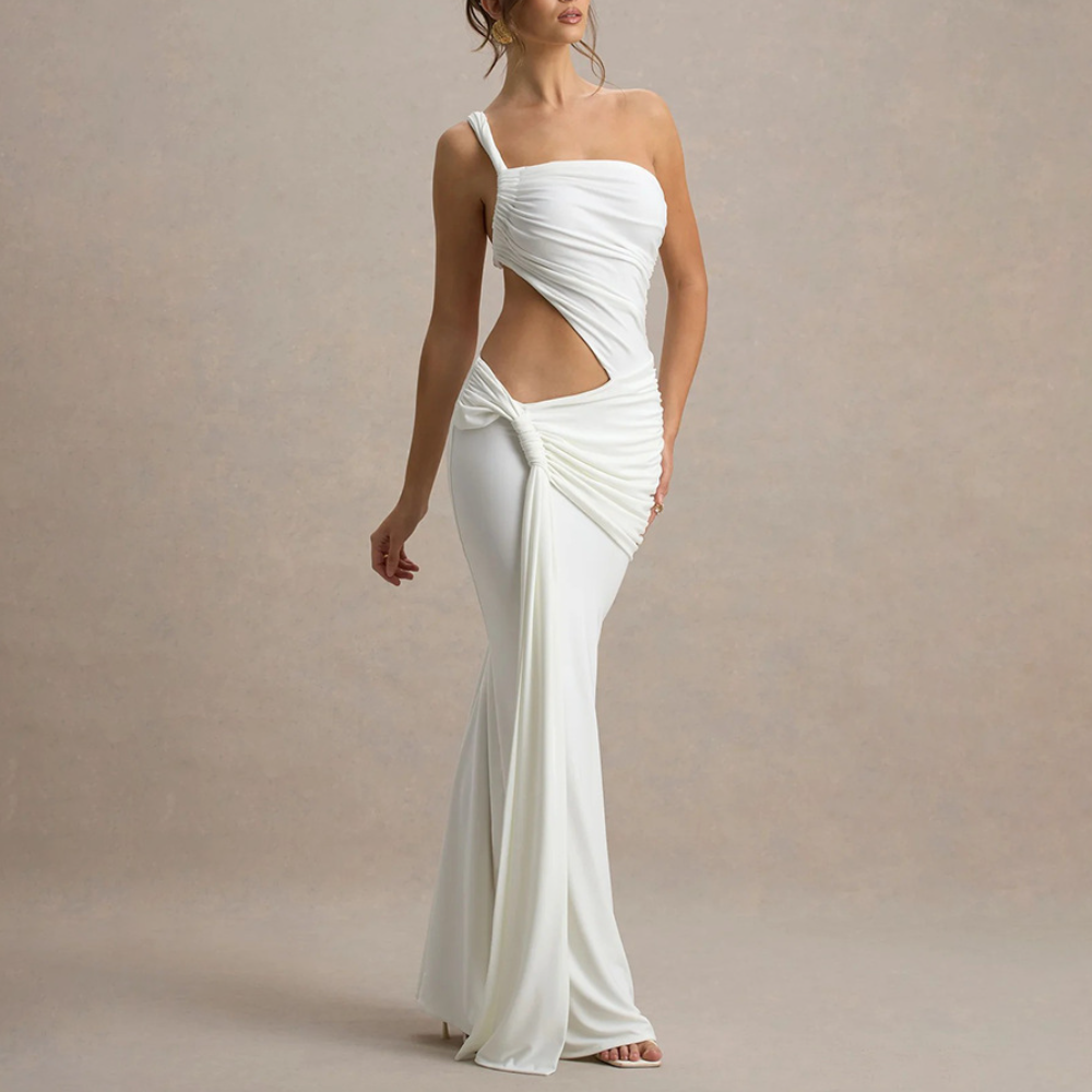 Solid Color Cutout Flutter Maxi Dress