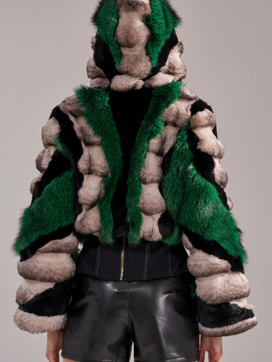 Faux Fur Contrast Short Coat