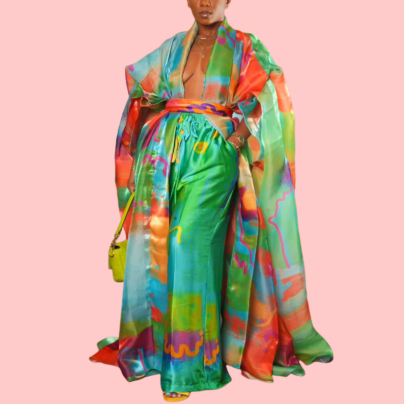 Colorful Oil Painting Silk Two-Piece Set