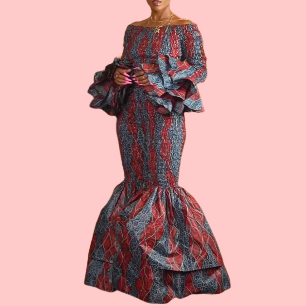 African Print Bubble Sleeve Two-Piece Set