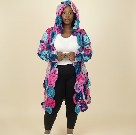 Colorful Floral Knit Coat