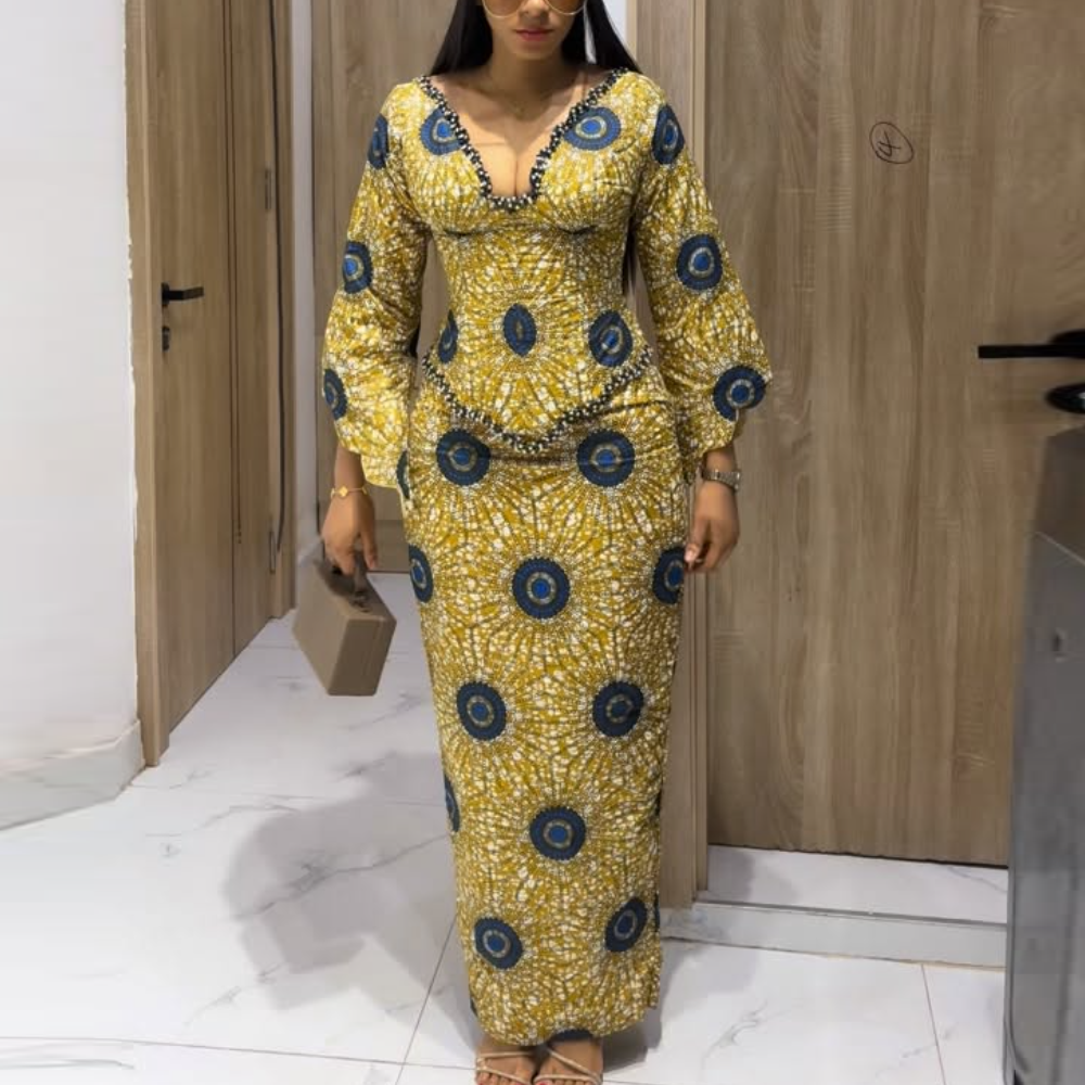 Yellow Floral V-Neck Blouse & Skirt Set