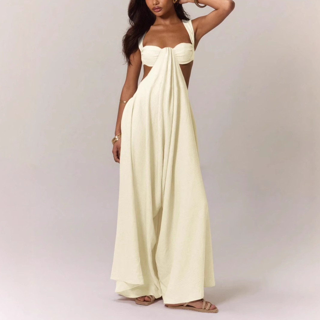 Solid-Color Lace-Up Maxi Dress