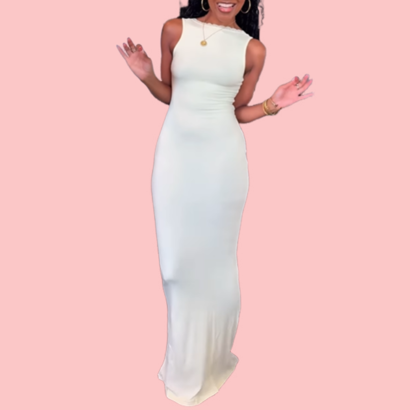 Solid Color Halter Lace Trim Maxi Dress