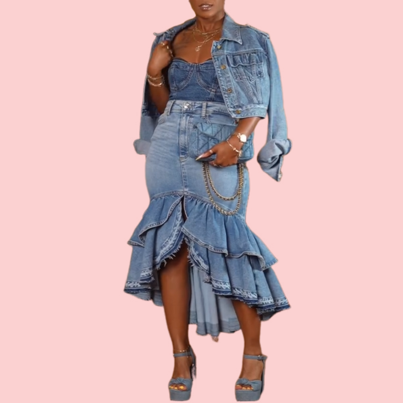 Washed Denim Ruffle Skirt