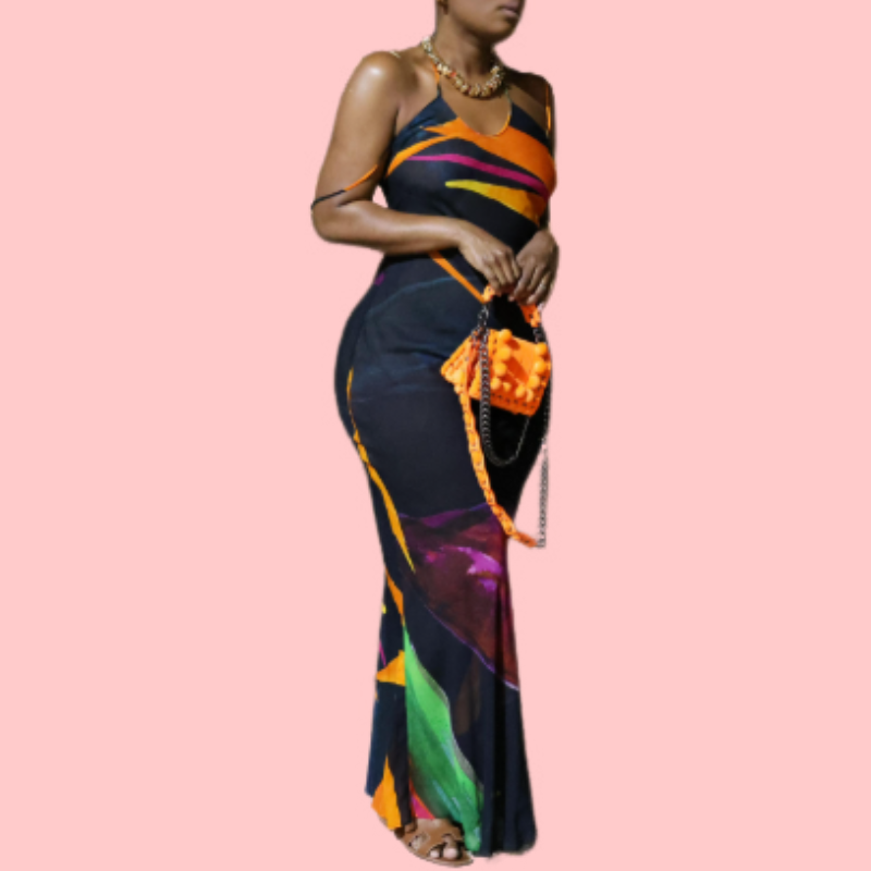 Tie-Dye Printed Halter Maxi Dress