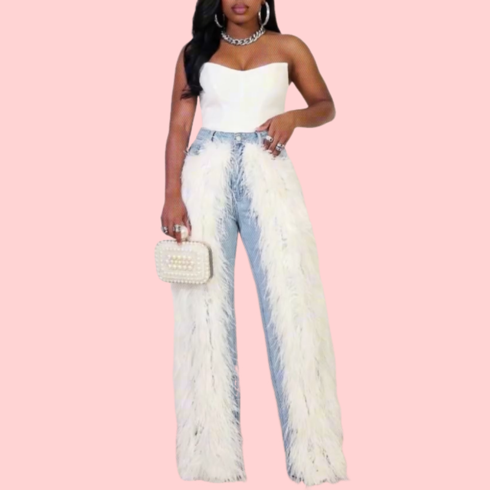 Faux Fur Patchwork Jeans