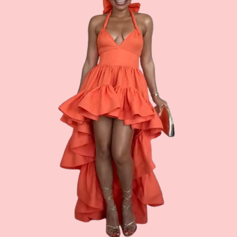 Orange Ruffled Strapless Dress