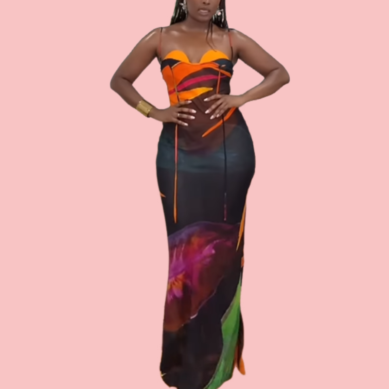 Tie-Dye Printed Halter Maxi Dress