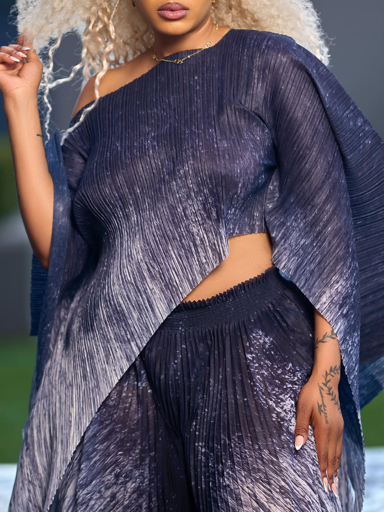 Gradient Pleated Two-Piece Set