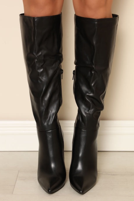 Leather Zipper High-Heel Boots