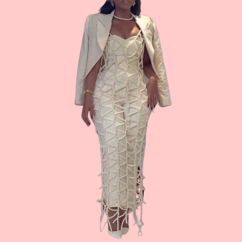 White Pearl Knit Jumpsuit
